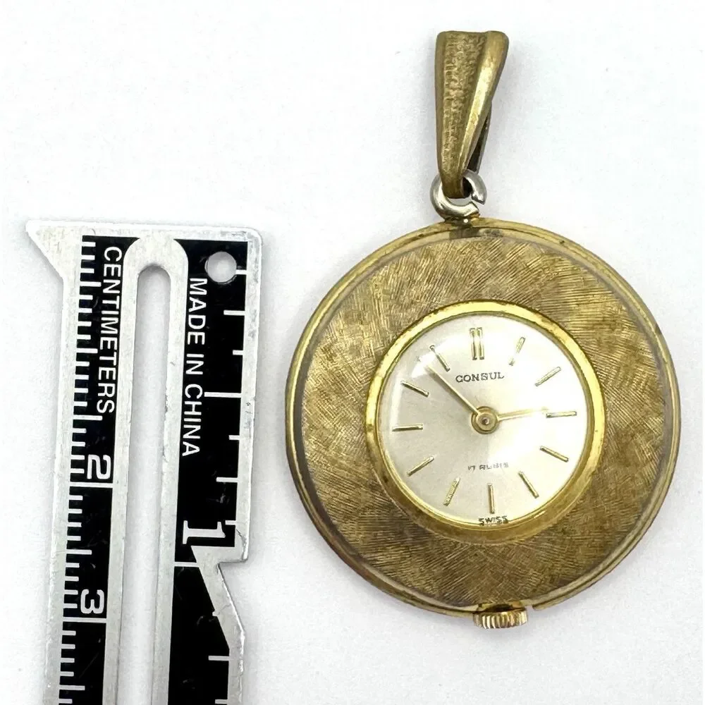 Consul 17 Rubis Pocket Watch Gold Plated Vintage Swiss Unisex Jewelry Watch Part